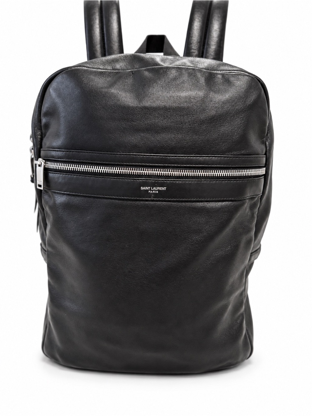 Saint Laurent Black Leather Backpack with Front Zip Pocket